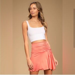 Free People Who’s That Coral Ruched Asymmetrical Mini Skirt Size Large